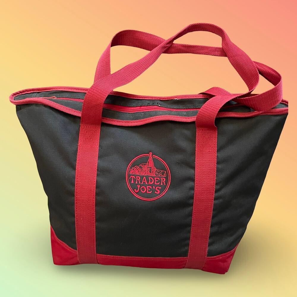 Trader Joes Insulated Reusable Cooler Shopping Grocery Bag 7 Gallon Zipper Red